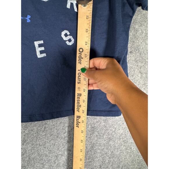 Under Armour Shirt Women Large Blue Short Sleeve Pay Your Dues Cropped Active - Picture 5 of 7